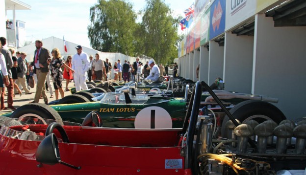classic racecars lines up at the Goodwood festival of speed