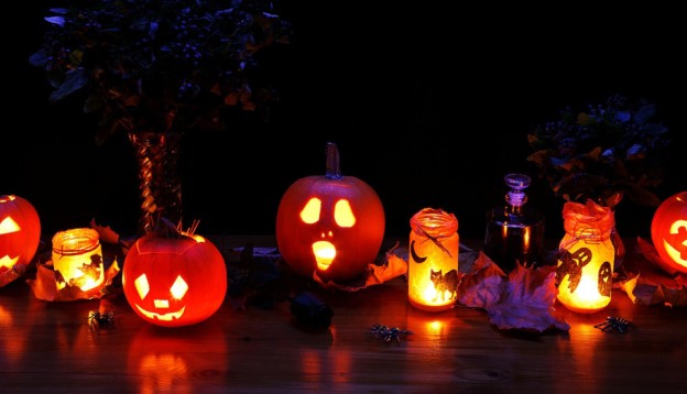 Pumpkins at night
