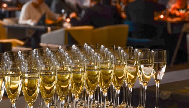 Wine glasses at a Christmas party