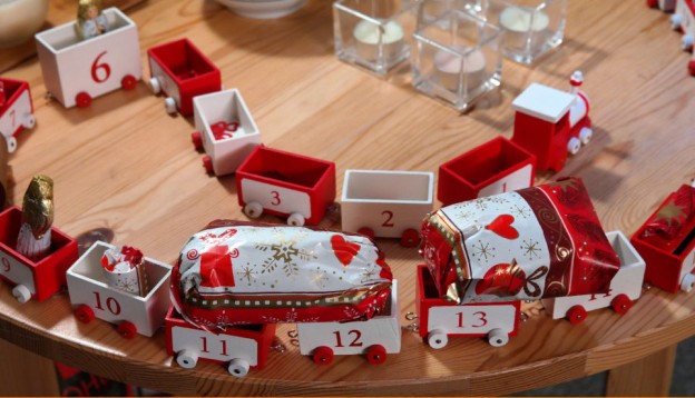 Toy Christmas train on a table