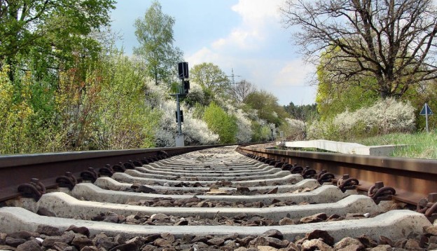 Train tracks in spring