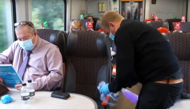 Grand Central train carriage being cleaned