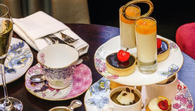 Afternoon tea set on a wooden table
