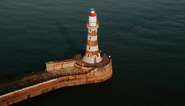 An aerial view of Roker Beach lighthouse in Sunderland