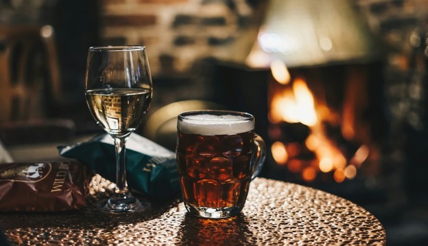 pub and beer on table in cosy pub