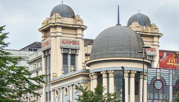 Outside of Alhambra theatre building in Bradford