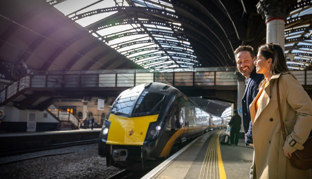 couple stood at platform at York station